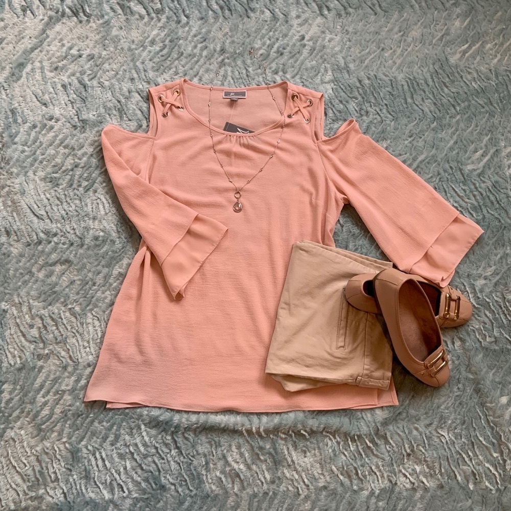 JM Collection Cold Shoulder Blouse - Dusty Pink -M